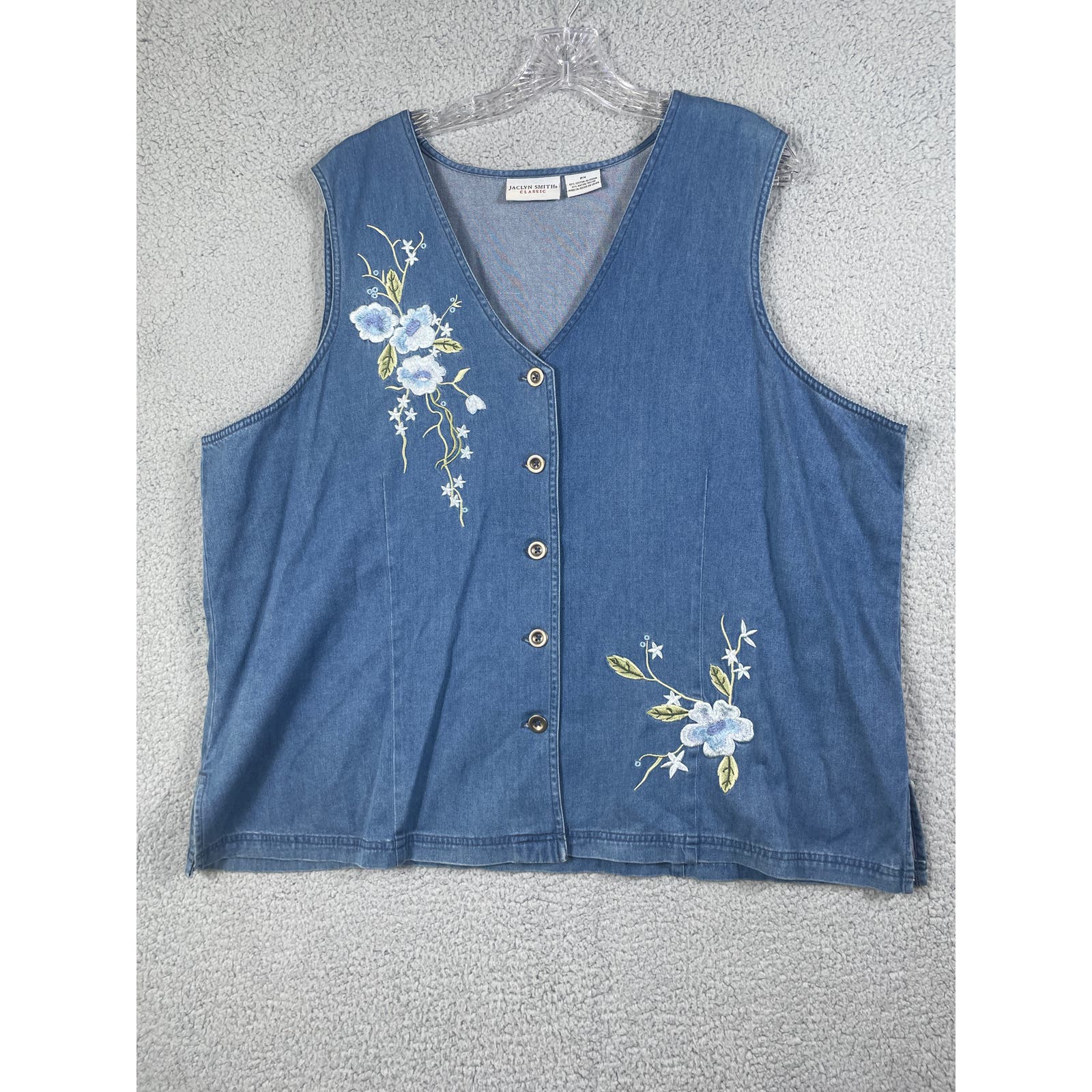 Jaclyn Smith Classic Women's Button Up Vest With Flowers Plus Size 2x